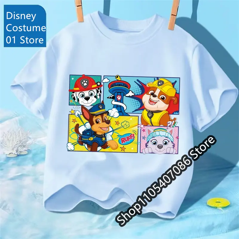 Paw Patrols Children T Shirt Chase Marshall Rubble Dog Print Tee Boy Girl Short Sleeve Tops Cute Cartoon Kids Summer Clothes