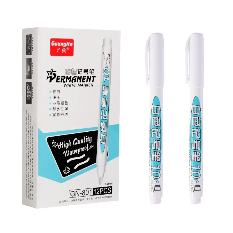 Impermeável óleo de secagem rápida permanente branco marcador canetas, adequado para logística engenharia metais e caixas, tinta vermelha azul preta, 6 pcs, 3pcs