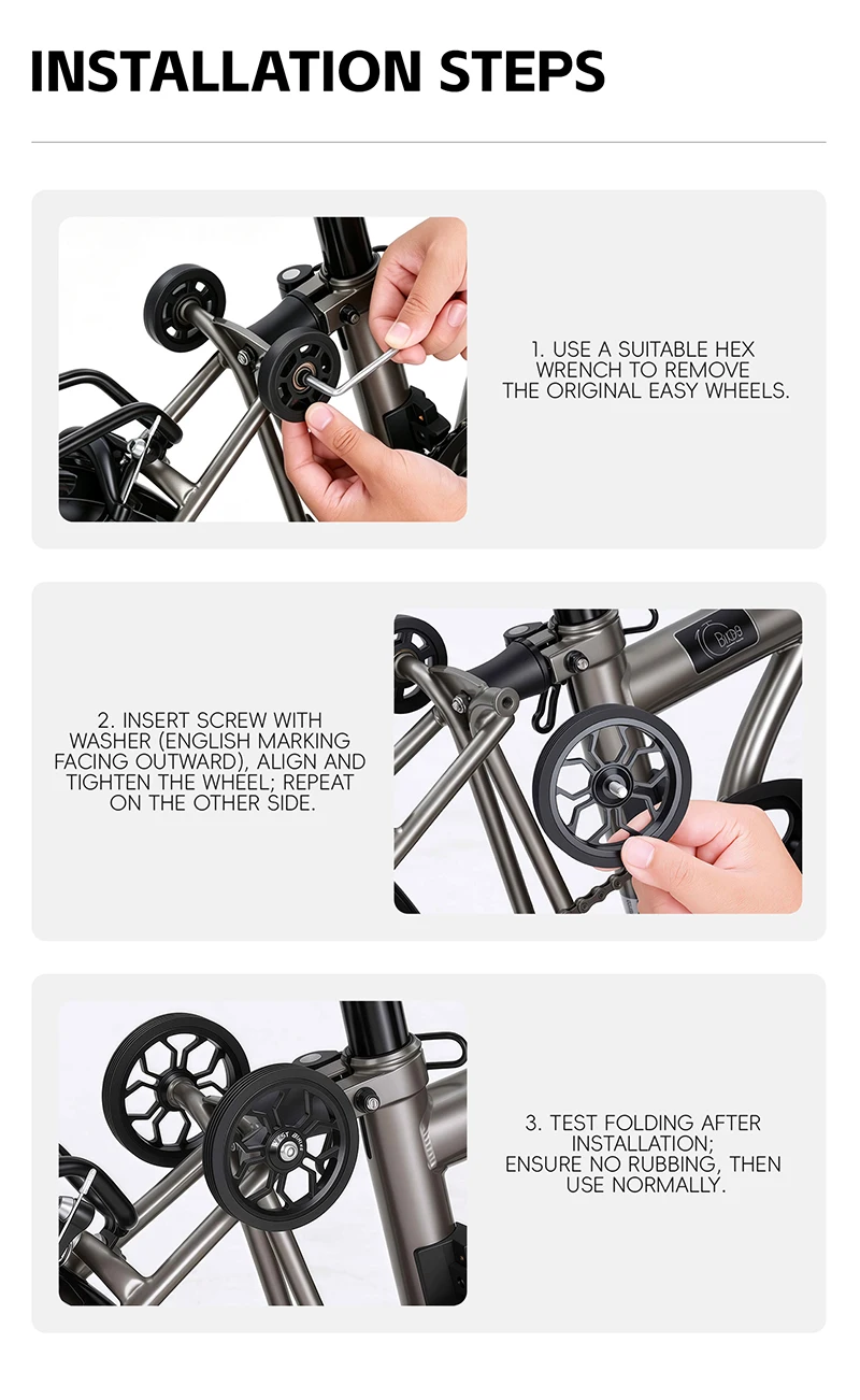 WEST BIKING CNC-Aluminium-Easy-Räder für Brompton-Faltrad-Rollen, abgedichtete Lager, tragbarer Gepäckwagen, Fahrradzubehör – Detail 10
