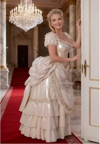 Historisches viktorianisches Champagner-Abschlussball-Abendkleid, Korsett, Pailletten, Renaissance-Gericht, individuelle Roben de Soirée