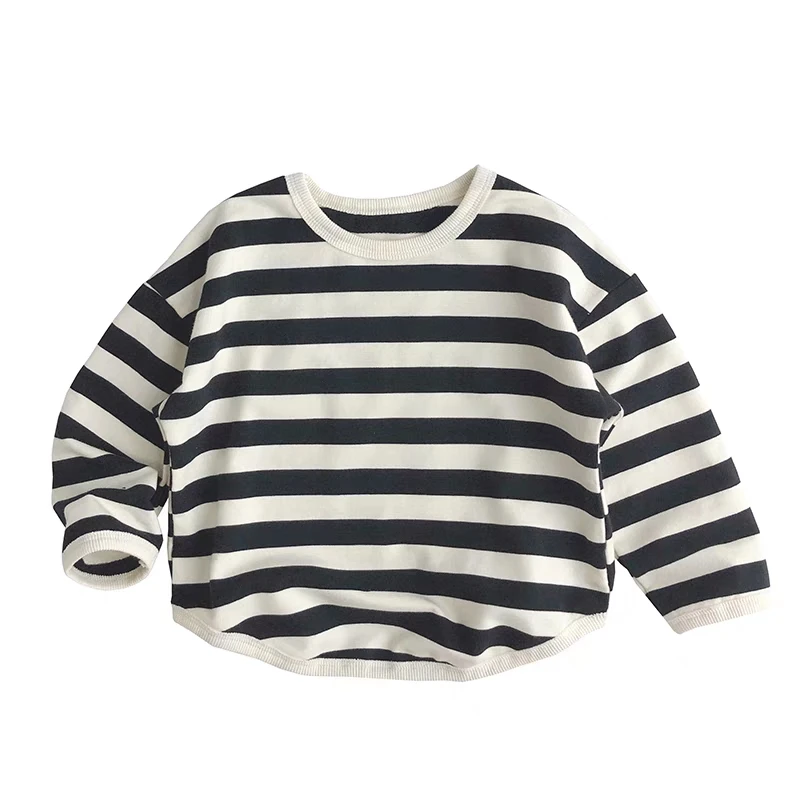 Fashion Striped Children Long Sleeve T-shirt Tops Loose Kids Autumn Clothing Base Shirt Crewneck Pullover Girl Blouse Sweatshirt