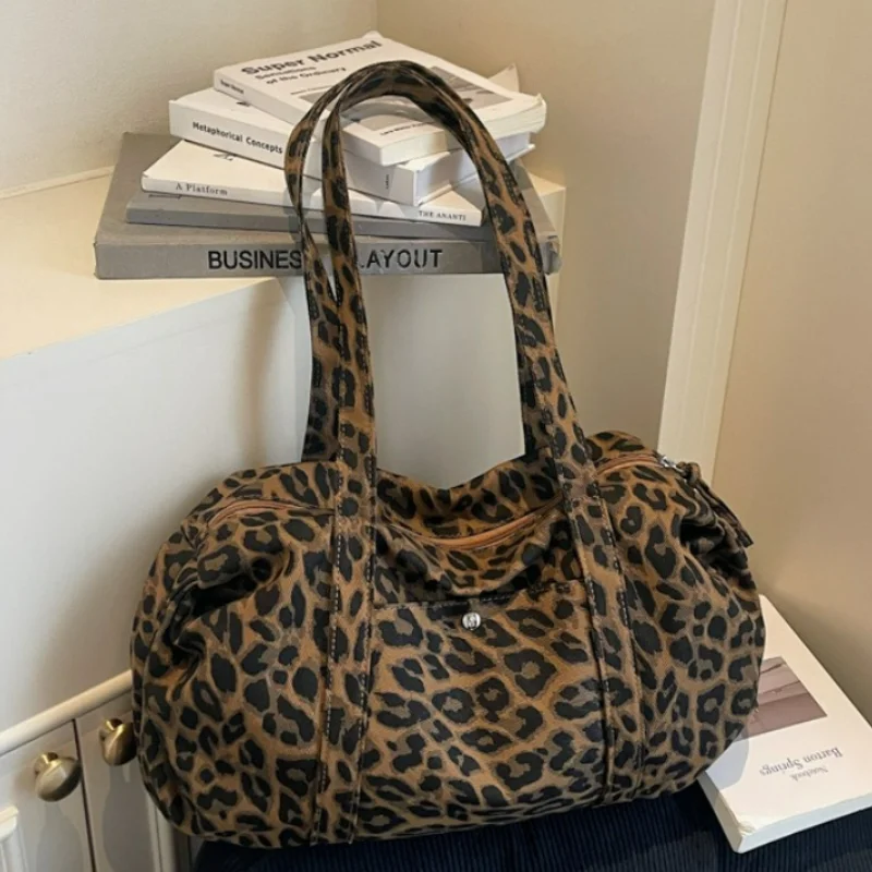 

Y2k Leopard Print Canvas Shoulder Bag,fashion Multi Colored Leopard Print Shoulder Bag Large Capacity Daily Commute Texture Tote