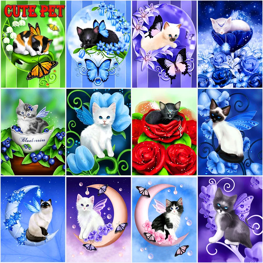 Simpatico gatto Fai da te diamante ricamo pittura diamante Animale luna gattino mosaico quadrato pieno 5d immagine strass Kitty decor salone