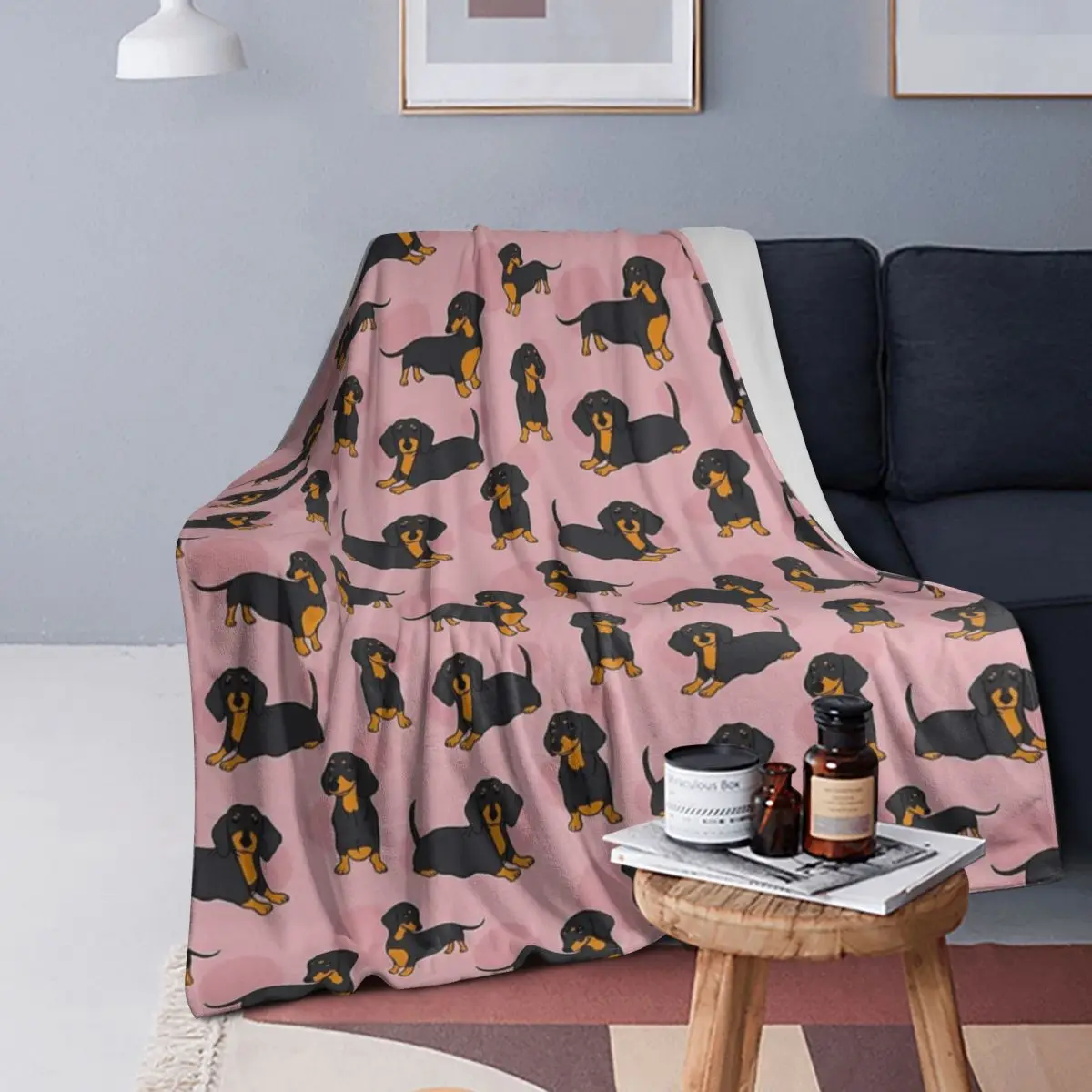 

Pink Blue Tan Smooth Dachshund Pattern Sticker Pack Blanket Soft Warm Flannel Throw Blanket Cover for Bed Living room Picnic