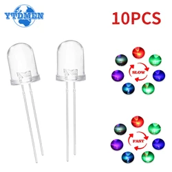 10PCS 10mm RGB LED Diode Multicolor Fast/Slow Flashing Super Bright Light Emitting Diodes Transparent Round Diffuse Flash Lamps