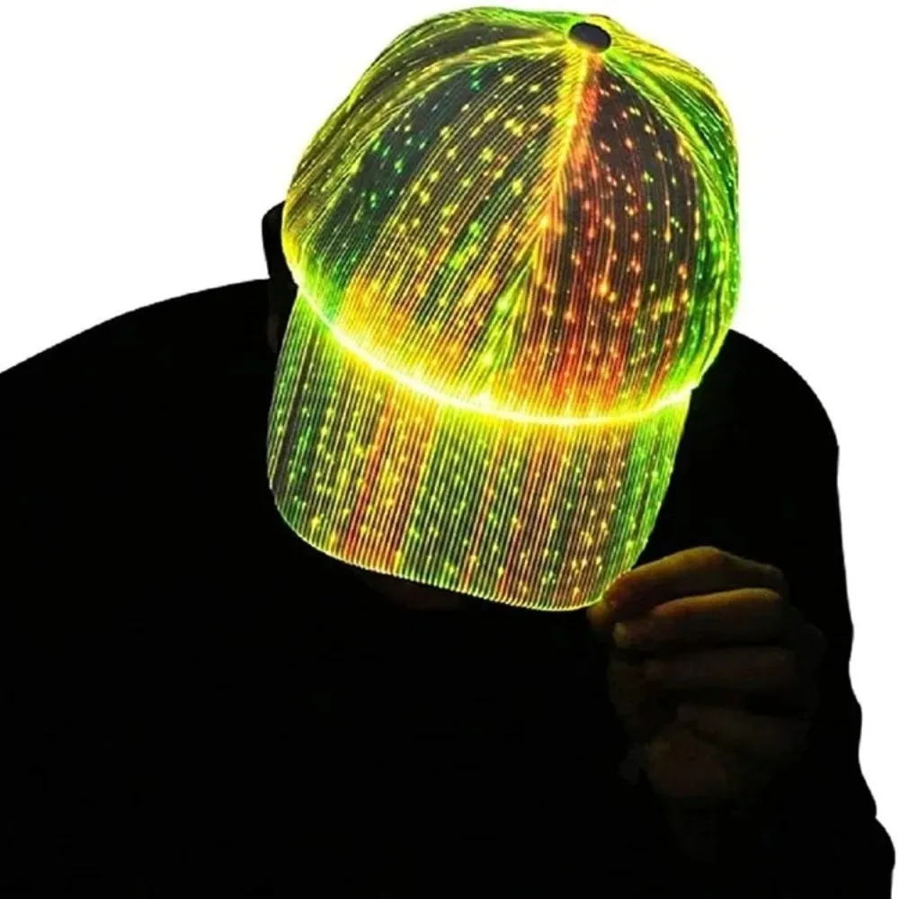 Fiber Optic Cap LED Hat with 7 Colors Luminous Glowing EDC Baseball Hats USB Charging Light Up Caps Performance Led Cap
