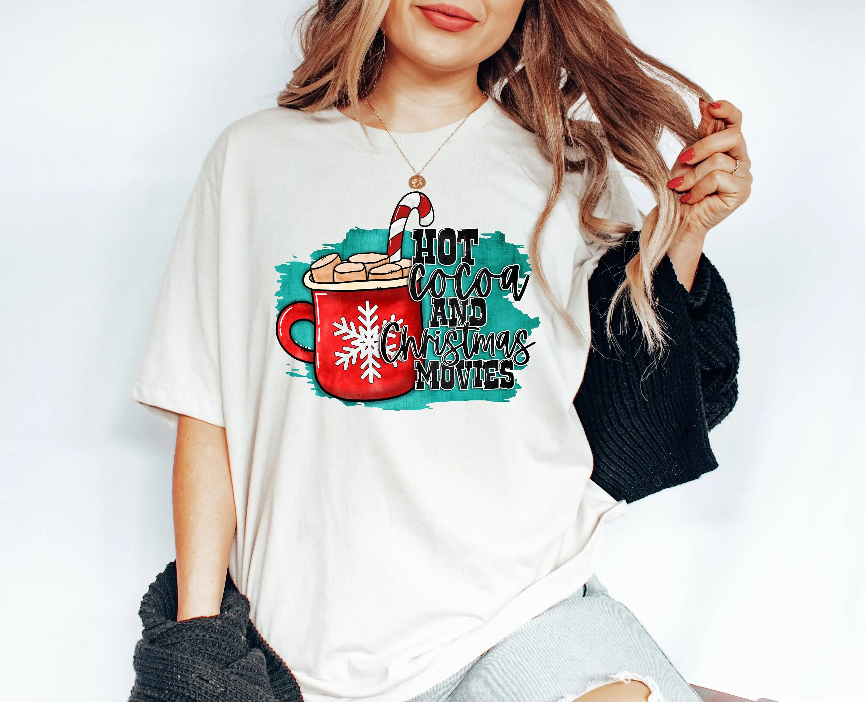 Hot Cocoa and Christmas Movies Shirt Retro T Holiday Trendy T-Shirts