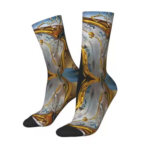 Custom Salvador Dali Painting Art Dress Socks Men's Women's Warm Funny Novelty Melting Watch Crew Socks