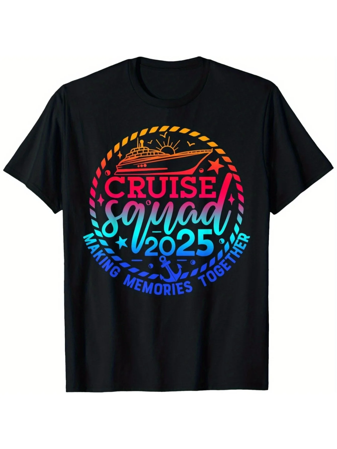 

Cruise Squad 2025 Family Matching Cotton T-Shirts - Black, Round Neck, Short Sleeve, Summer Vacation Theme