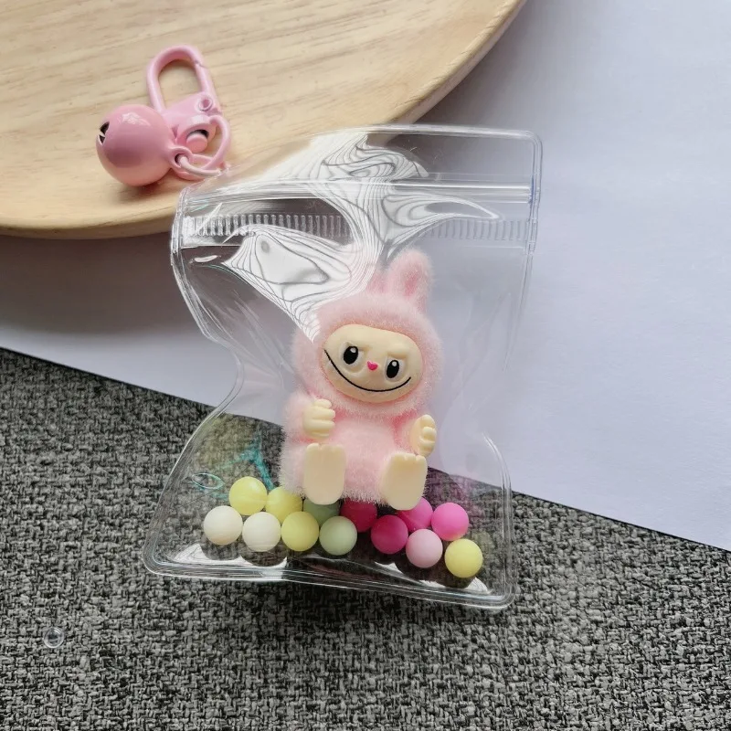 New Lucky Clear Bag Pendant Plush Cartoon Labubu Crushed Stone Vinyl Cute Grain Baby Walking Bag Mobile Pendant Cute Keychain