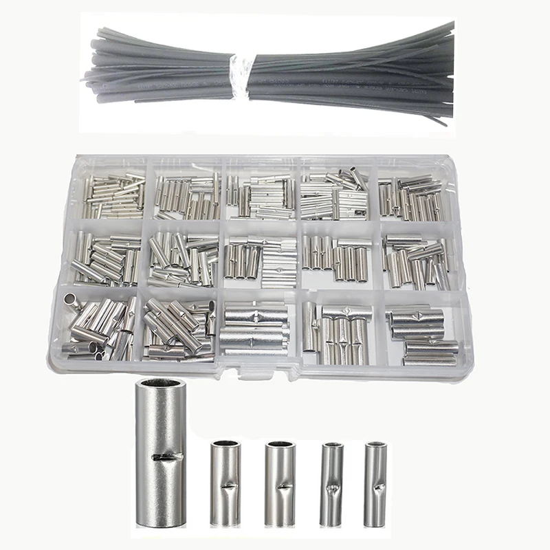 

Non Insulated Butt Connectors 230pcs 26-10 Gauge Electrical Wire Seamless Uninsulated Butt Connectors Crimp Ferrule Terminals