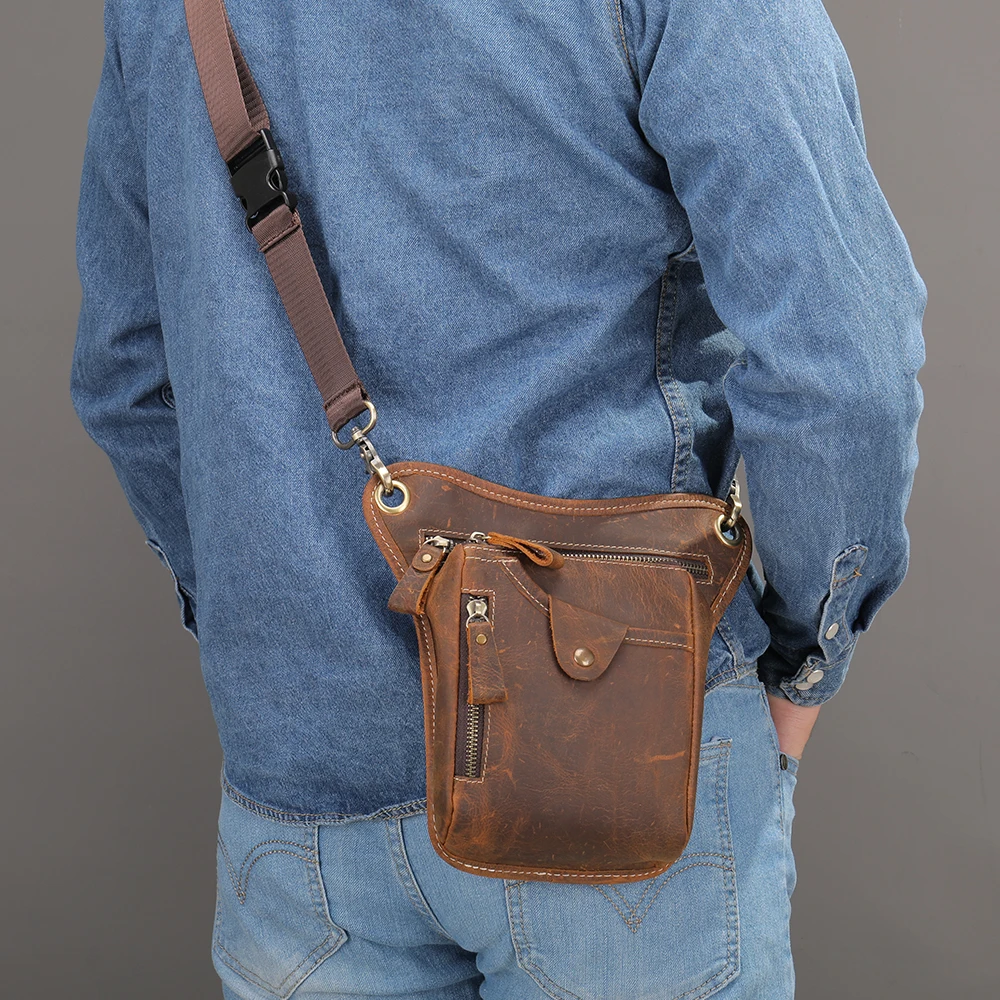 WESTAL Crazy Horse Leather Men Waist Pack for Phone Pouch Vintage Leg Bags Leather Men Shoulder Bags 9667