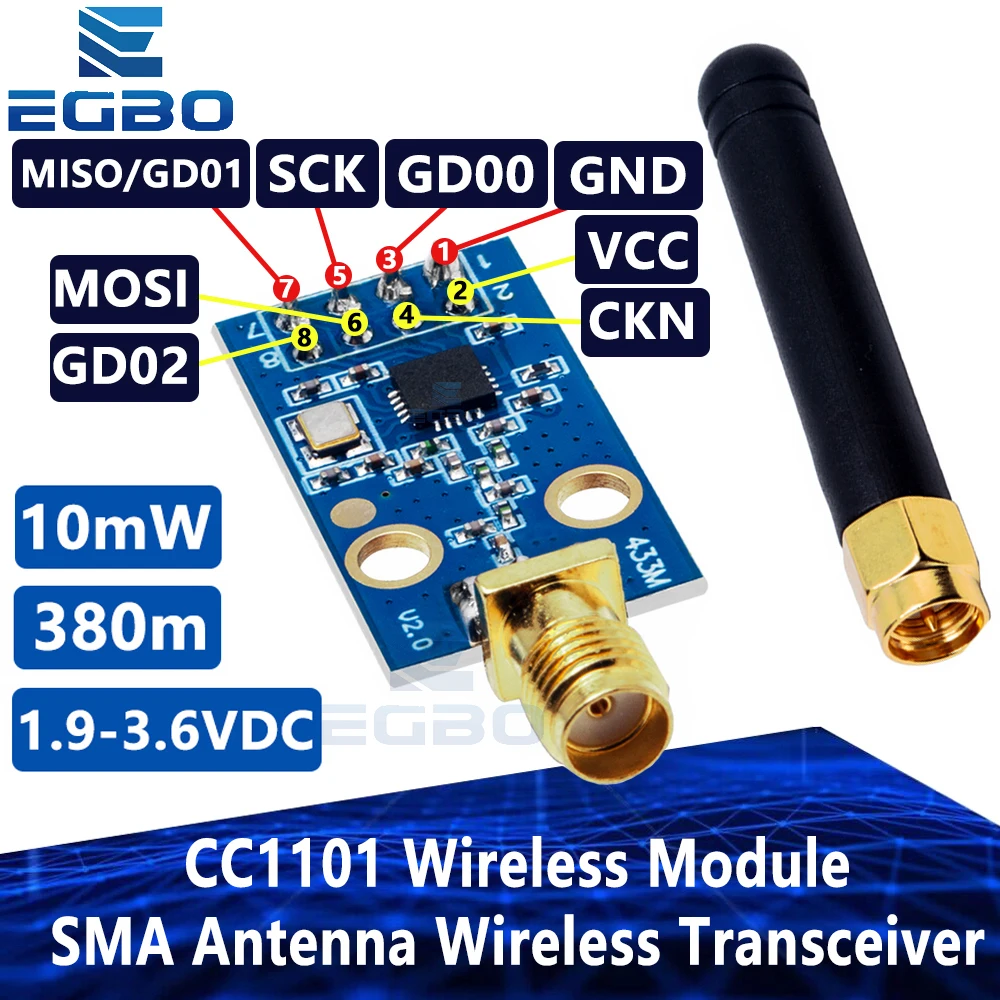 Moduł bezprzewodowy CC1101 z anteną SMA Bezprzewodowy moduł nadawczo-odbiorczy dla Arduino 315/433/868/915MHZ