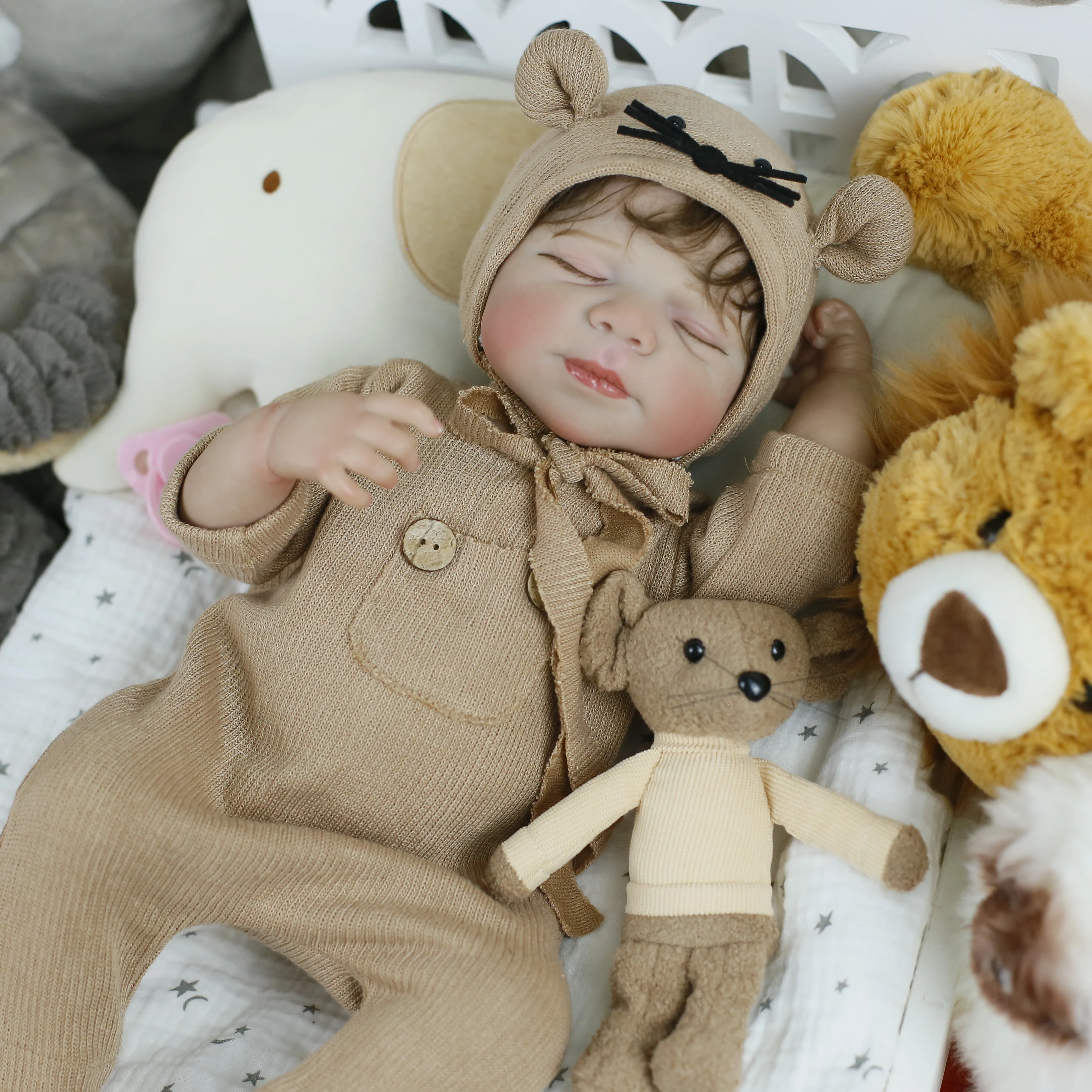 19 inch levensechte herboren Pascale slapende meisjespop pasgeboren handgeworteld haar 3D geschilderde huidskleur zichtbare aderen kerstcadeaus