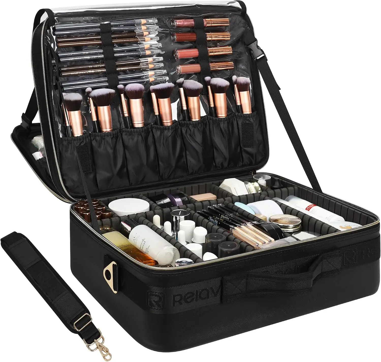 Travel Makeup Bag Extra Large Professional Leather Artist Cosmetic Brush Holder Organizer Nail Box Adjustable Dividers