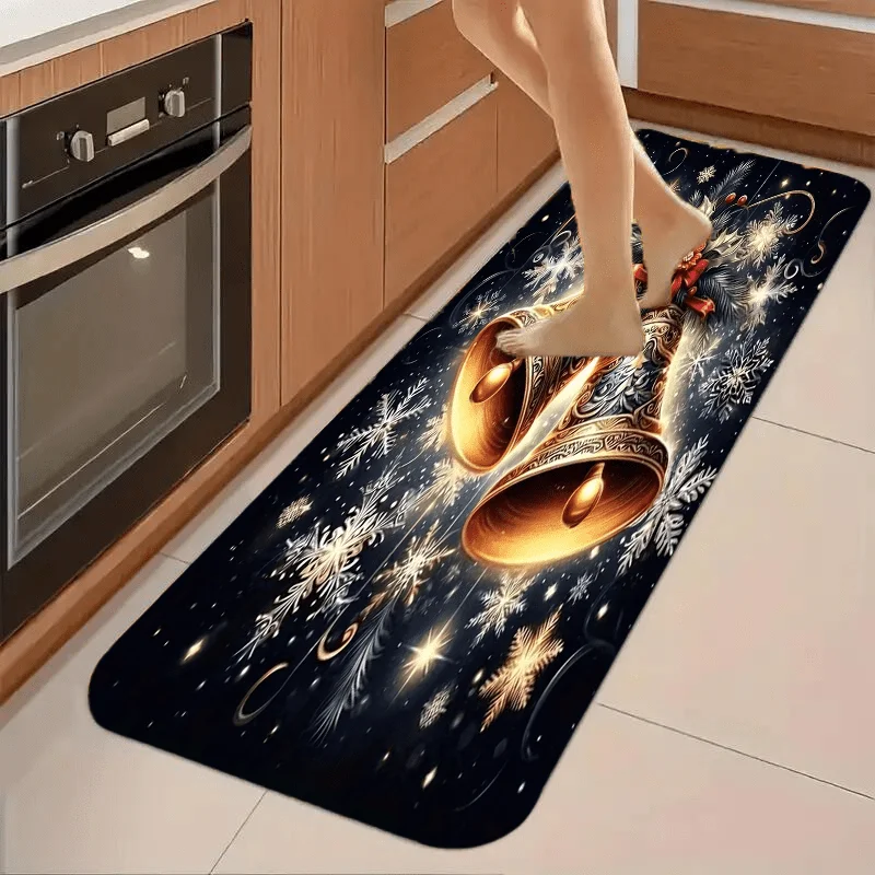 Small Bell Christmas Rectangular Rug Washable Mat For Living Room Bedroom Game Room Indoor Home Decor
