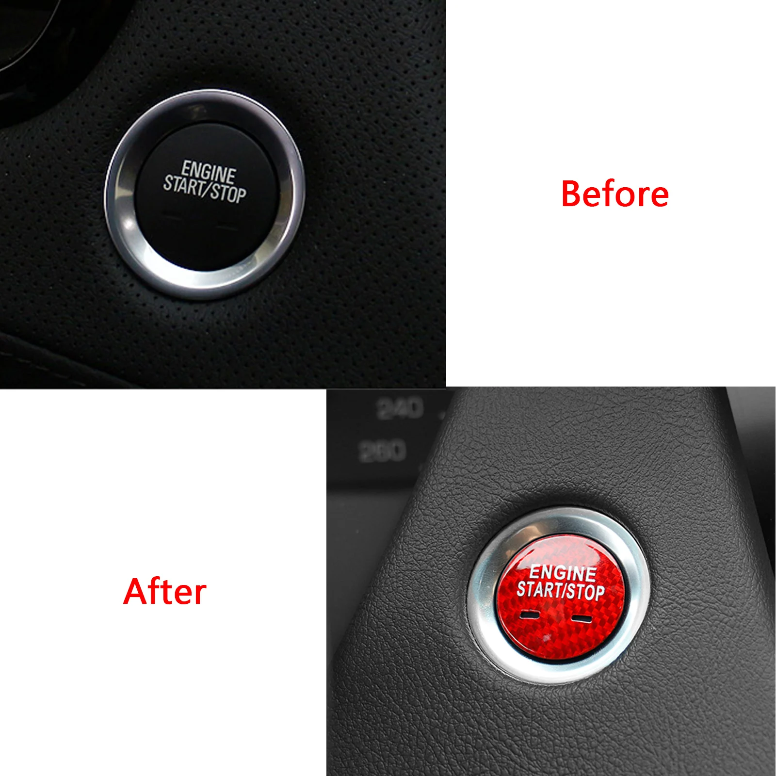 RED Genuine Carbon Fiber Ignition Engine Start/Stop Push Button Cover Sticker For Chevrolet Equinox Impala Tahoe Yukon Escalade