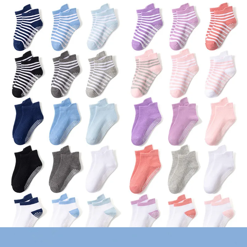 6 Pairs 0-5 Years Old Non-Slip Kids Socks with Grip Little Girls Boys Ankle Socks Infants Toddlers Children Floor Socks