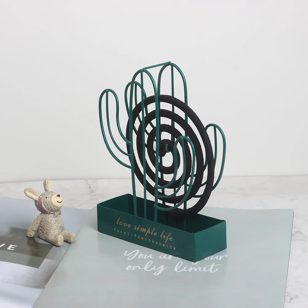 

1pc Cactus Shaped Holder Iron Incense Stand Home Decoration Hollow Rack Household Burner Frame For Pest Control