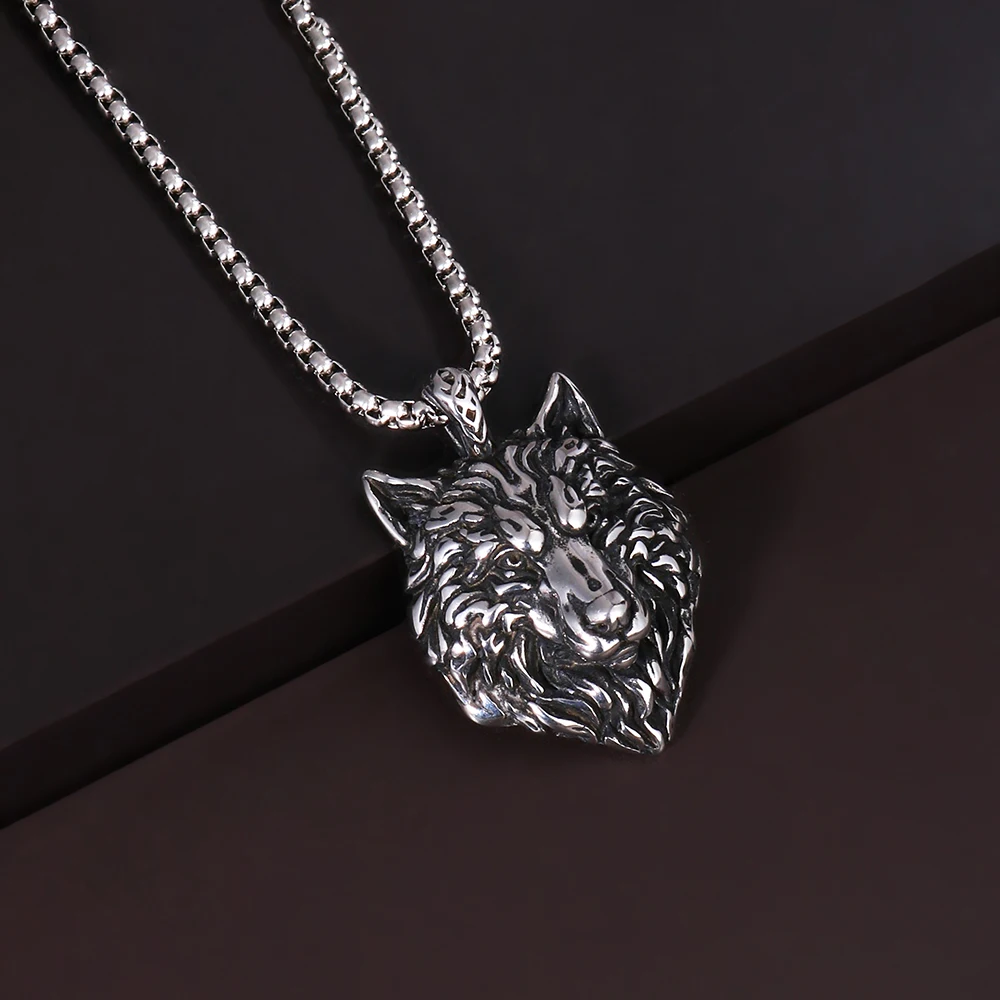 1PC Man's Fadeless Stainless Steel Animal Pendant Necklace Men Wolf Necklace for Man Jewelry