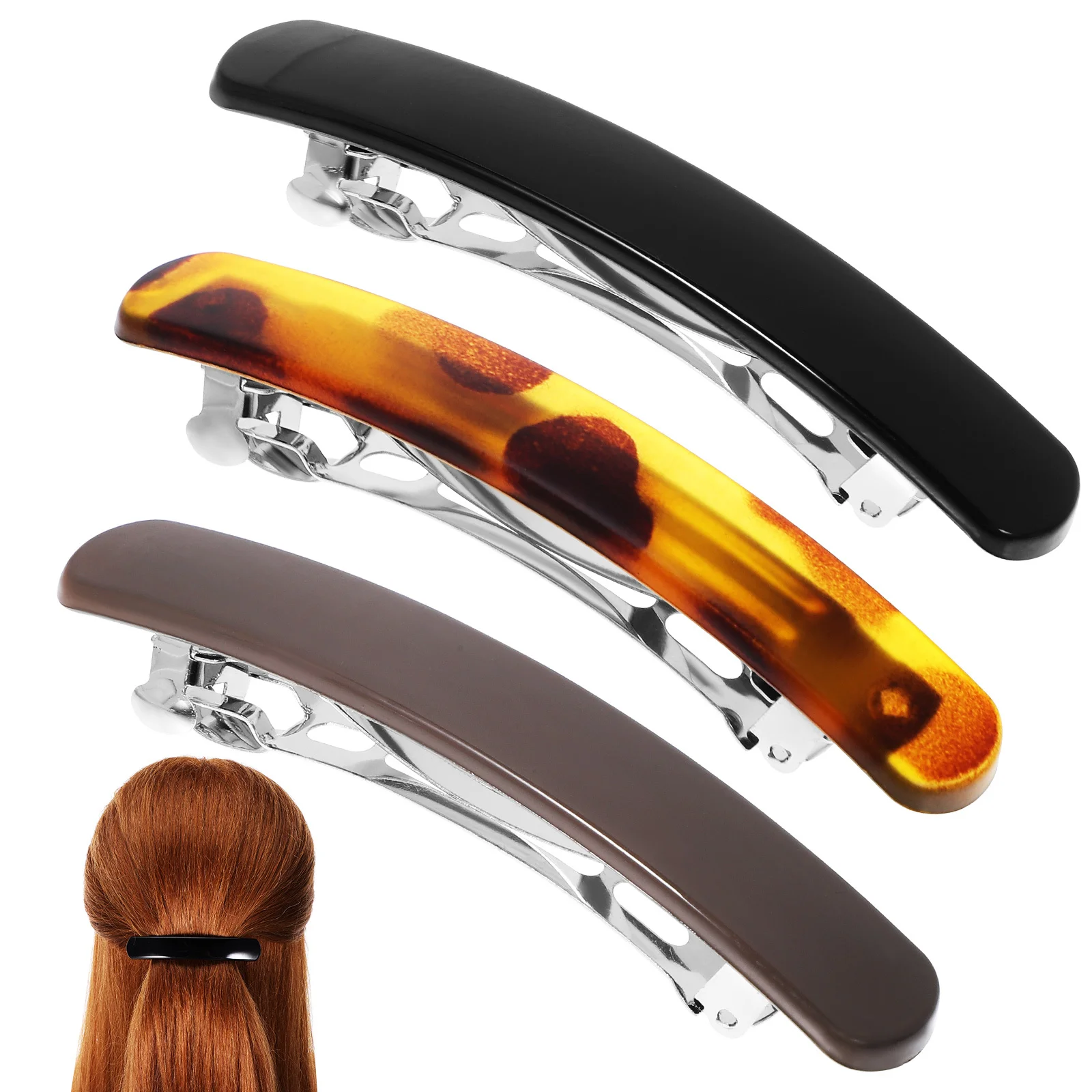 

3pcs Resin Stainless Steel Snap Barrettes For Thin Fine Side Clips Women Headdress Hair Styling Tools Metal Hair
