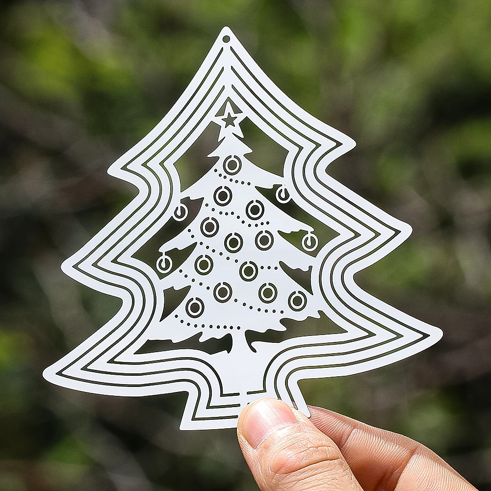 

3D Wind Turn Stainless Steel Christmas Tree Hollow Pendant DIY Home Garden Courtyard Suncatcher Crystal Decorative Accessories