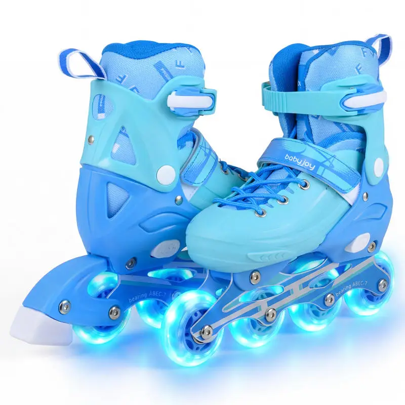 

4-Size Adjustable Light-Up Inline Skates for Toddlers Ages 5-7-Blue