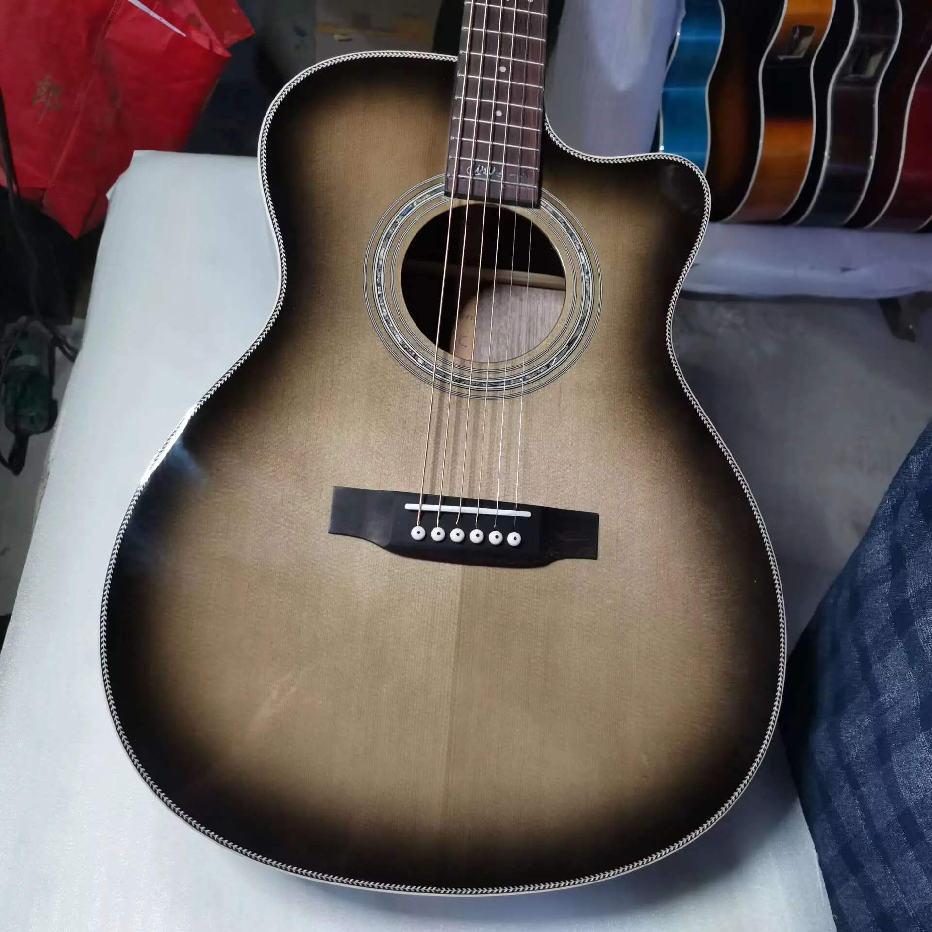 

OM Acoustic Electric Guitar,Best Quality, Factory Custom OM single cut signature grey burst guitar