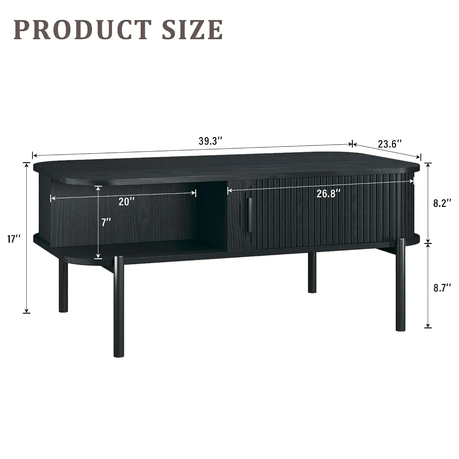 Mid Century Modern Coffee Table With Open Storage Shelf & Sliding Door, 2-Tier Wood Desktop, 39.4", Black, Customized