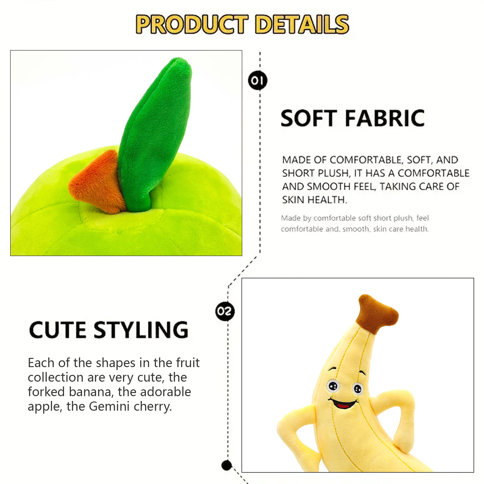 10-20cm Fruit Simulation Plush Toy Apple Banana Raspberry Children Stuffed Colorful Doll, Soft Cute Pillow, Event Party Props