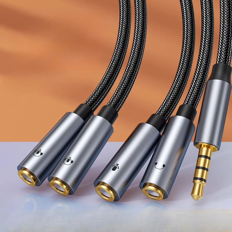 1 to 4 3.5mm Splitter Adapter 4 Pole with MIC Jack Aux Audio Couple Cable Dual Listening Speaker Cable Car Headphone Two in One