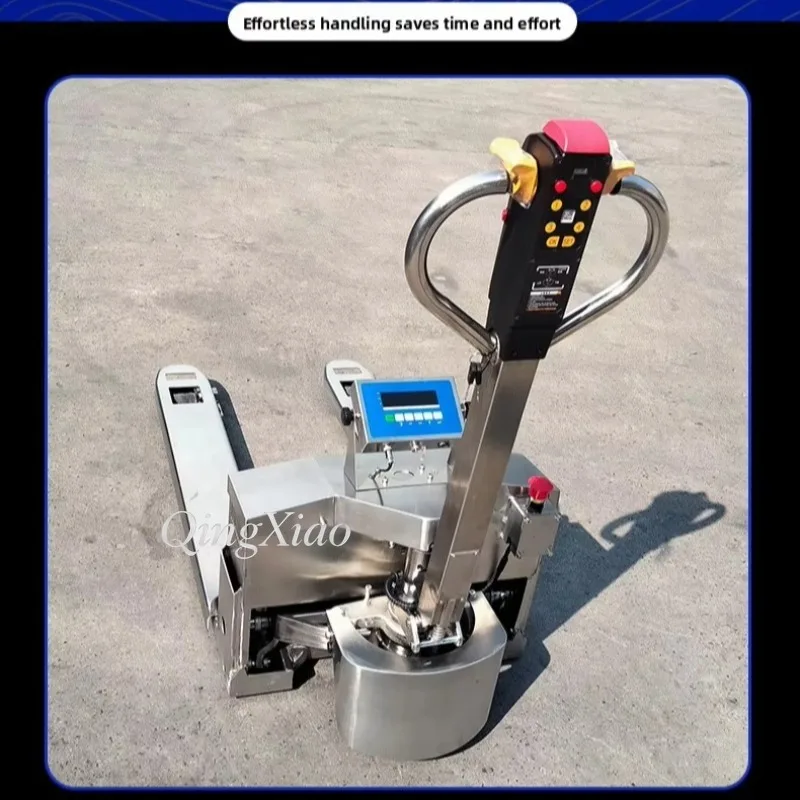 Stainless Steel Fully Electric Hydraulic Pallet Truck Electronic Scale Hand Trailer Extended Forks Loading Unloading Weighing view 4