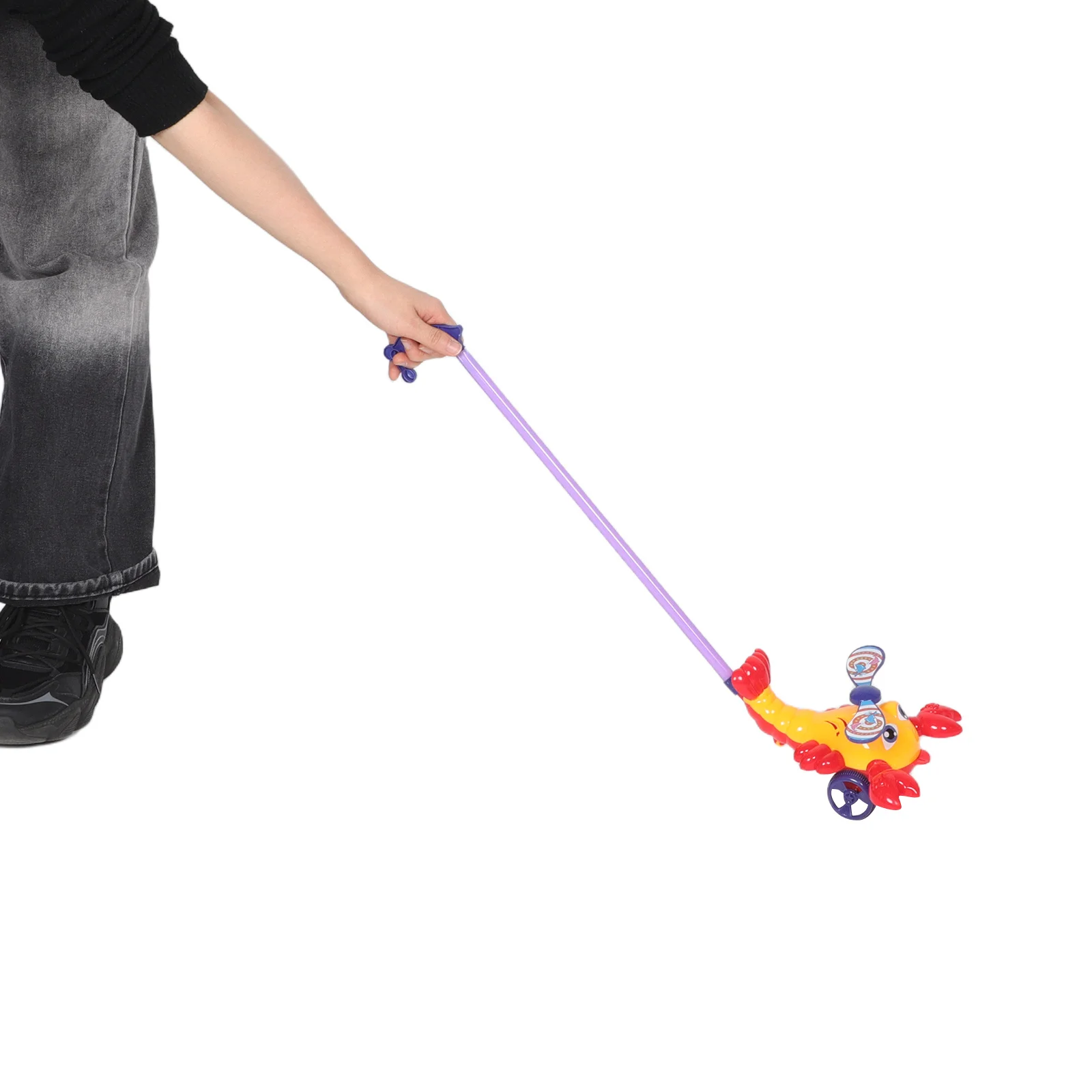 عربة دفع للمشي على شكل جراد البحر التنموية، تصميم كرتوني لدعم توازن الأطفال الصغار، لعبة سحب على طول المشي