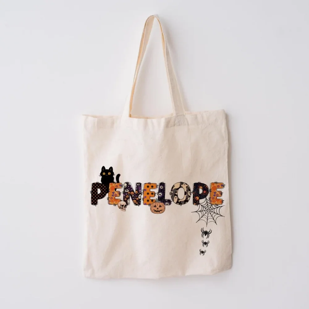 Bolso de mano personalizado de lona de Halloween | Bolsa para truco o trato | Regalo escolar para niños de Halloween | Bolsa para cesta de comida Goodie para niños pequeños
