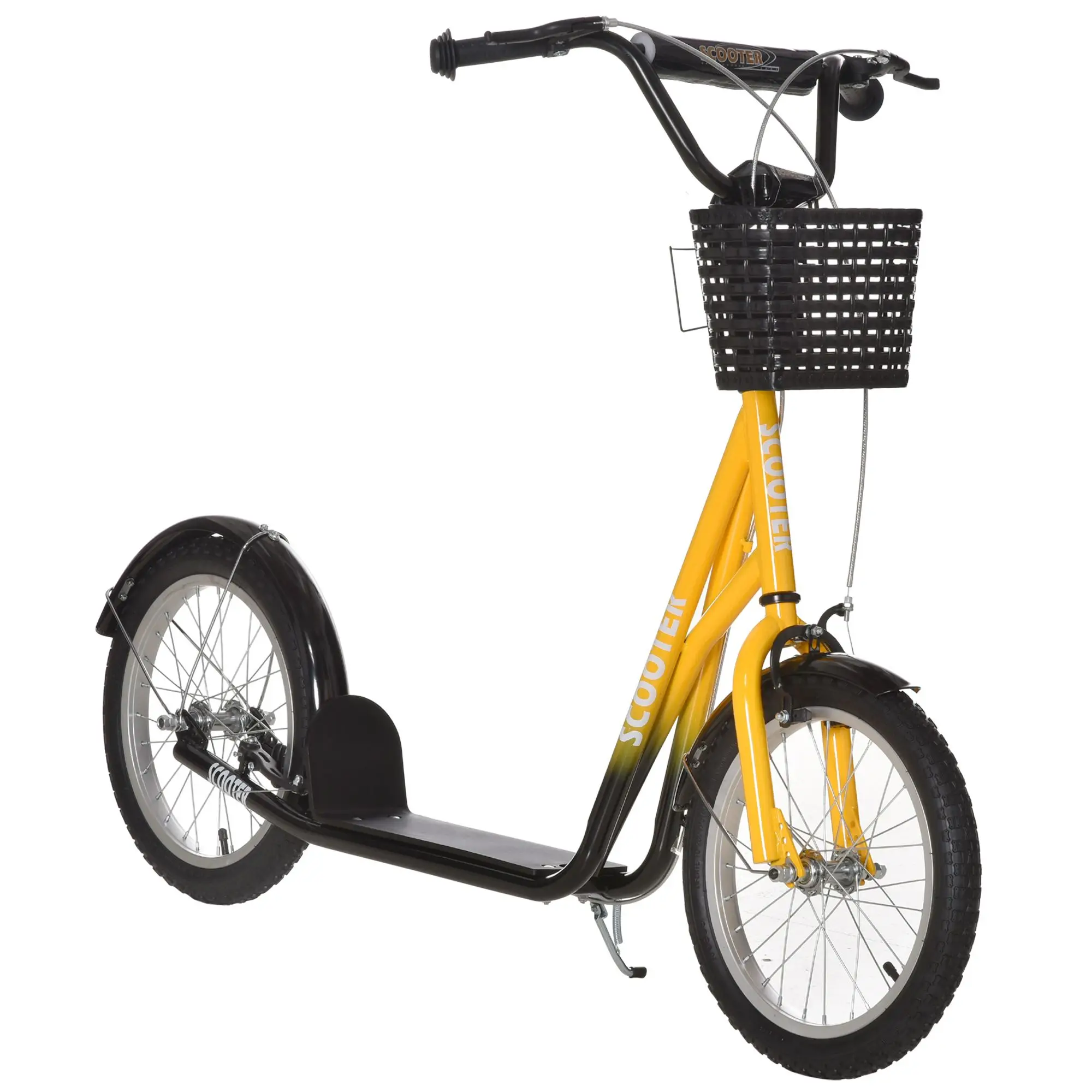 outh Scooter, Tretroller mit verstellbarem Lenker, Doppelbremsen, 16" aufblasbare Gummibänder, Korb, Getränkehalter, Orange