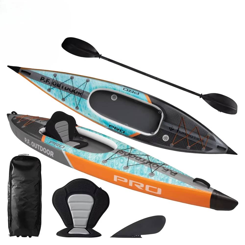 نفخ مصنع كاياك مخصص الصيد الزورق قطرة غرزة التجديف سولو الأشعة فوق البنفسجية قوارب الكاياك القابلة للنفخ مع زعنفة قابلة للفصل