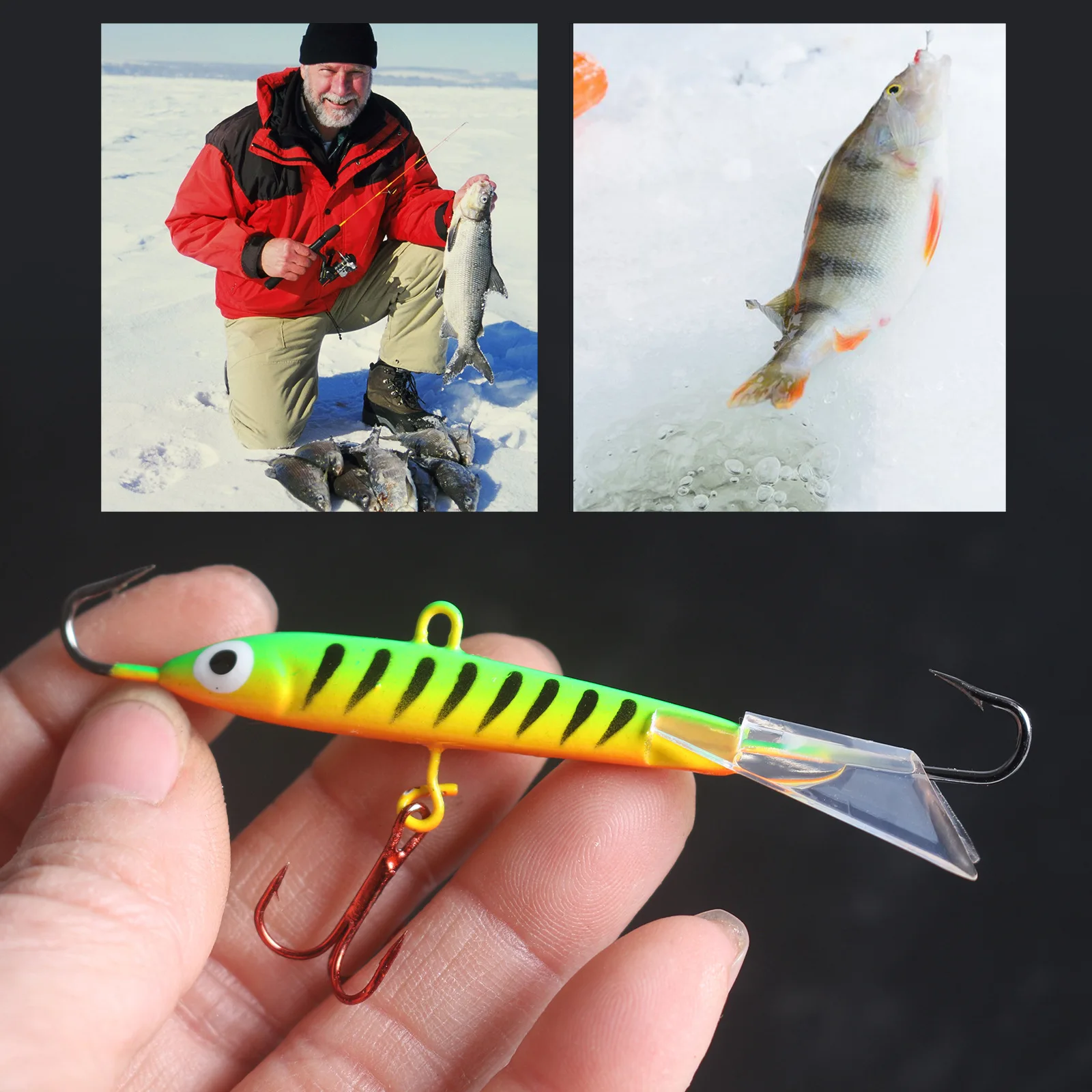 8.2 سنتيمتر 16.6 جرام الجليد الصيد إغراء هوك معالجة سمك السلمون المرقط القفز موازن المعادن الصلبة مع وهمية/الرقصة الطعم صندوق الشتاء Wobblers الرصاص رئيس #5