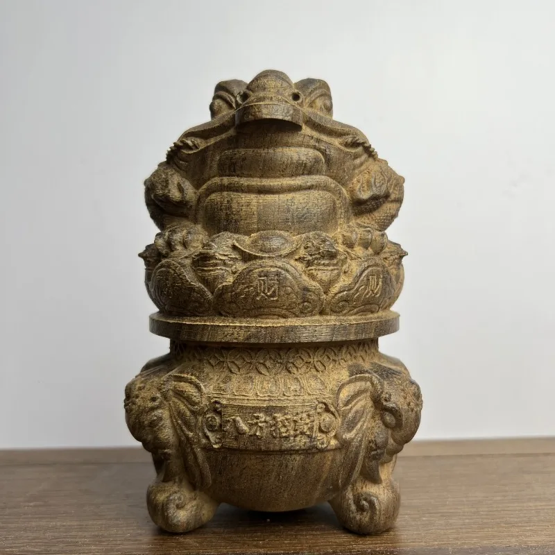 Hand-Carved Agarwood Toad Wealth Pot - 5.7