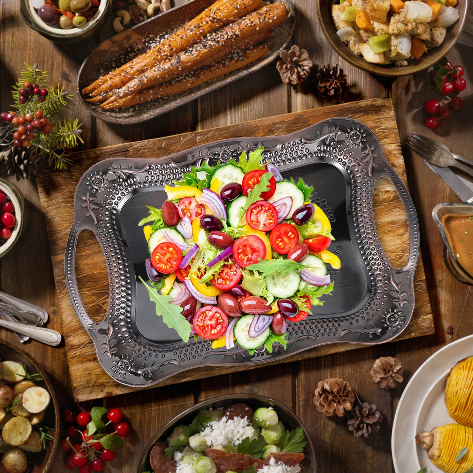 

Stainless Steel Serving Tray Rectangular Metal Fruit Snacks Tea Storage Plate Portable Elegant Party Platter for Home Office