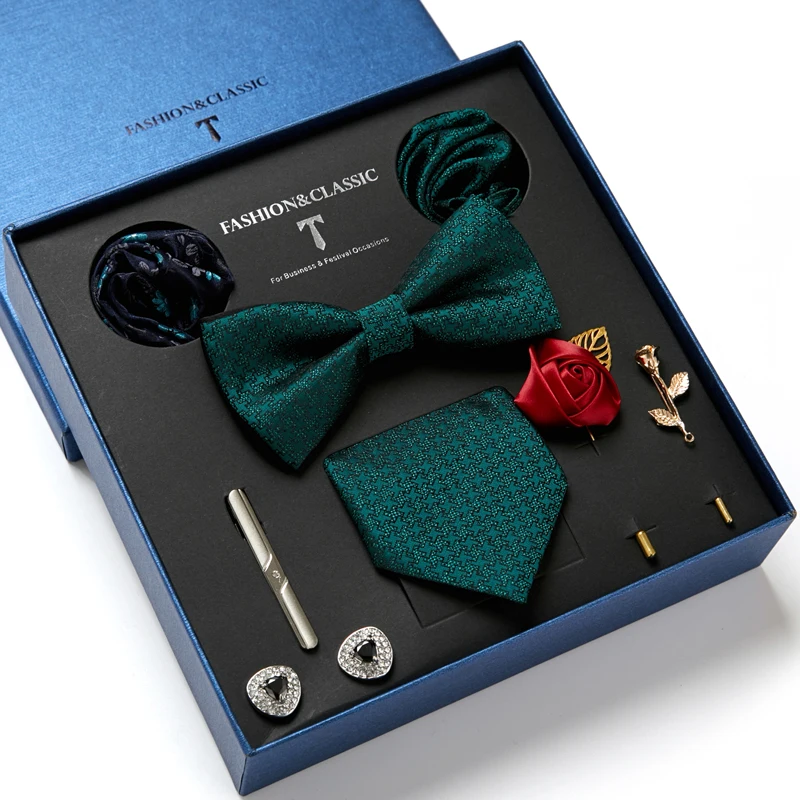 Fashion Wholesale Holiday Gift Box Tie Pocket Squares Cufflink Set Necktie Box Dark Grey Wedding Accessories Man