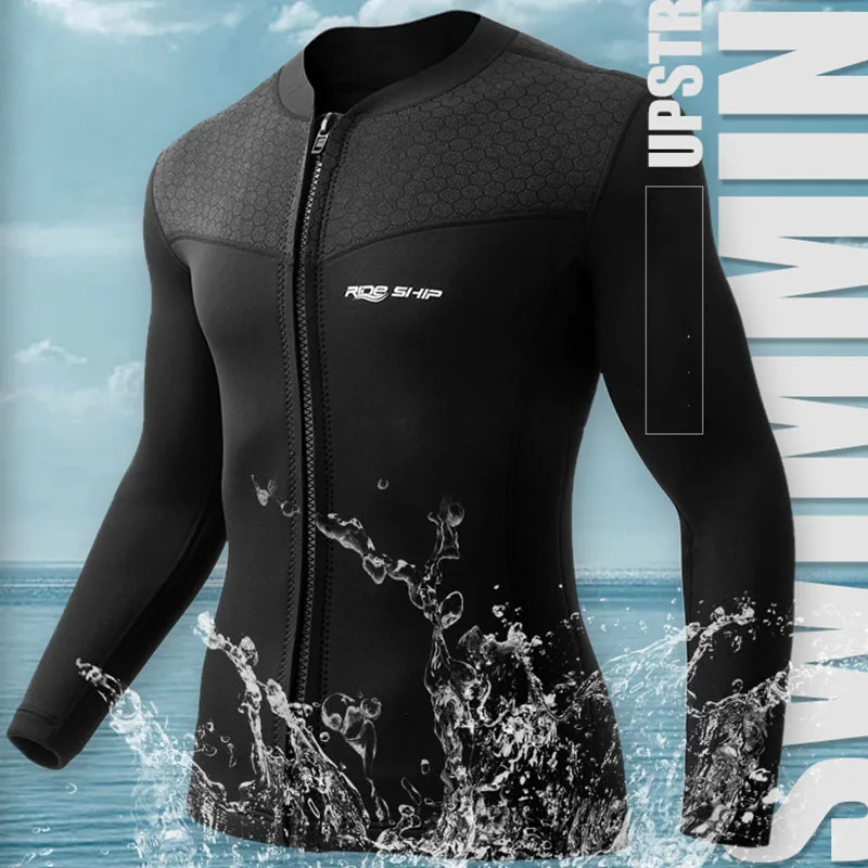 Oulylan 3MM Diving Suit Jacket for Men  Long Sleeve Wetsuit Swimwear Snorkeling Coat Male Surf Winter Thermal Glue Bonding Tops