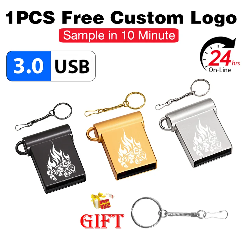 

Мини-USB 3.0 Флэш-накопитель 128 ГБ 64 ГБ Бесплатная цепная память 32 ГБ 16 ГБ Бизнес-подарок Pen Drive 8G Золотая металлическая палка USB3.0 для ноутбука