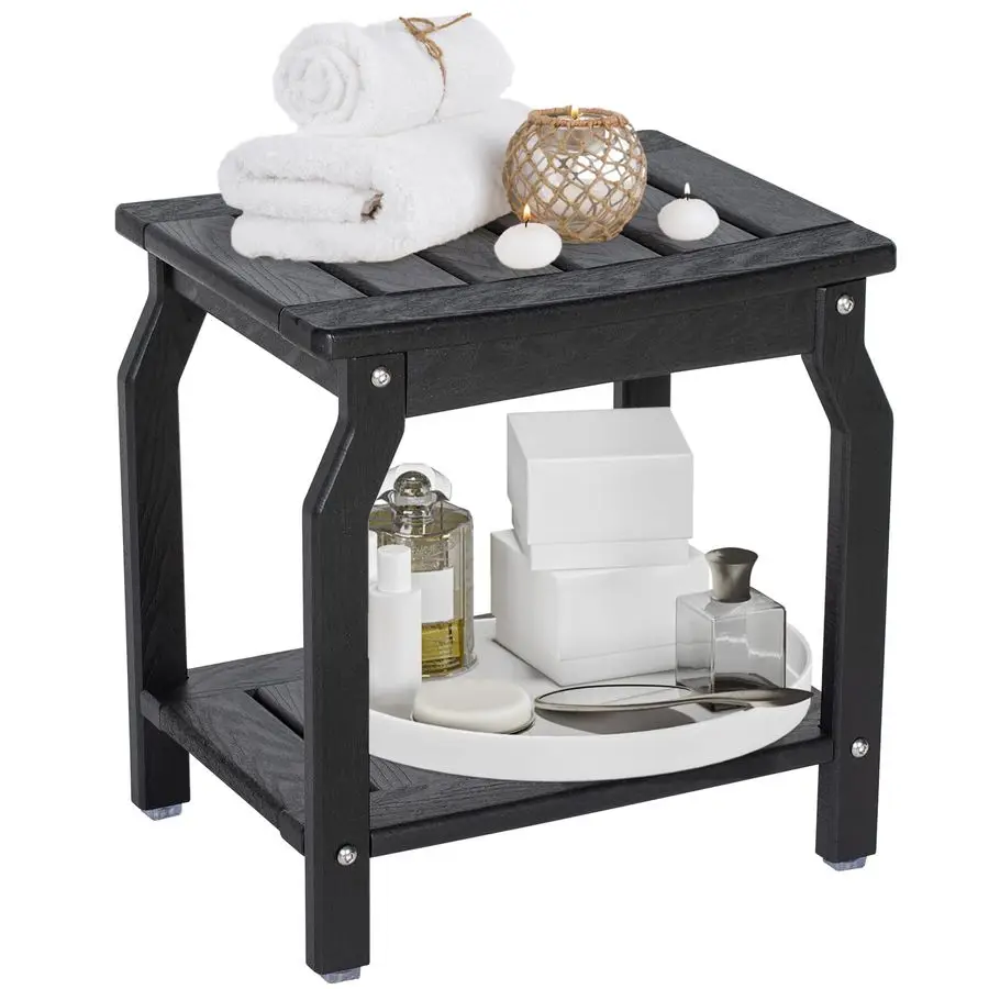 

HDPE Shower Bench with NonSlip Foot Pads, WoodLike Spa Shower Stool for Inside Shower, Ergonomic Waterproof Bathroom Bench Seat