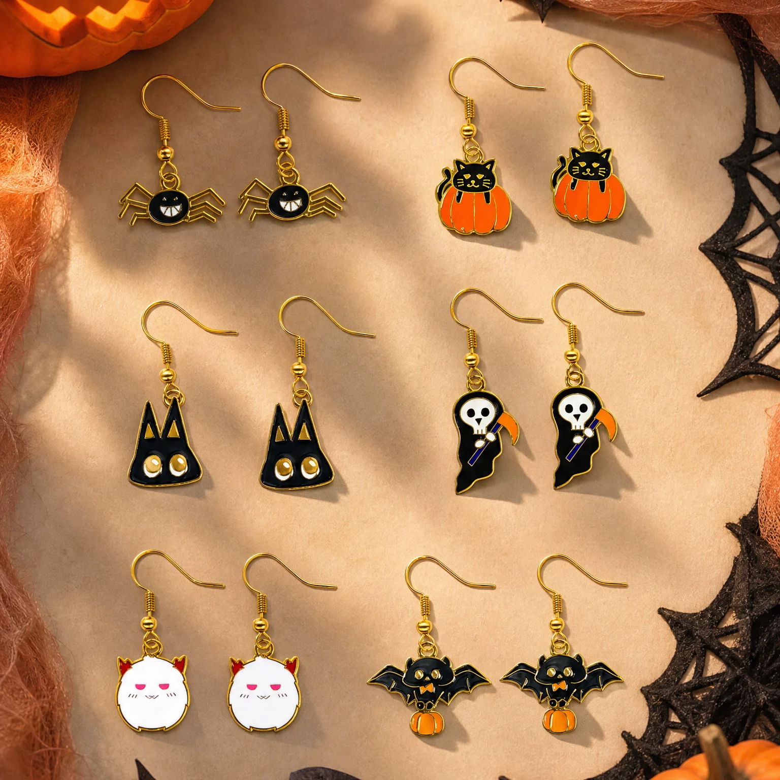 12pcs new european halloween earrings cute simple spider pumpkin ghost jewelry gift for women