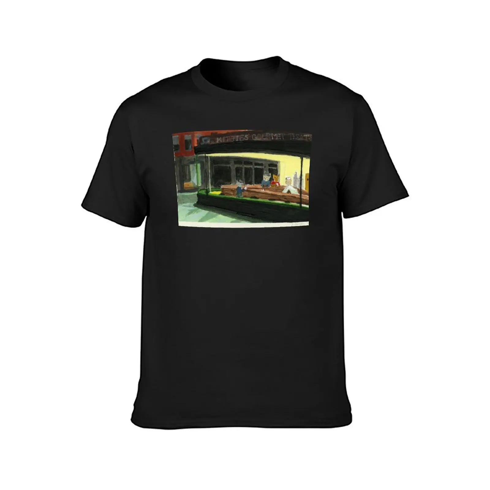 Cat Museum: Cats in the Diner in Homage to Edward T-Shirt anime clothes sweat slim fit t shirts for men