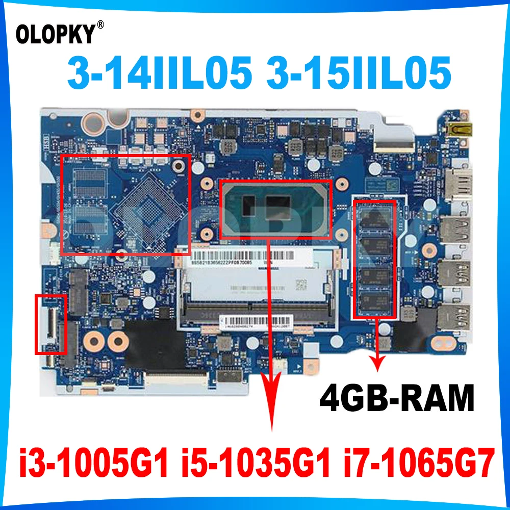 NM-D031 for Lenovo Ideapad 3-14IIL05 3-15IIL05 Laptop Motherboard with i3-1005G1 i5-1035G1 i7-1065G7 CPU 4GB-RAM 5B20S44250