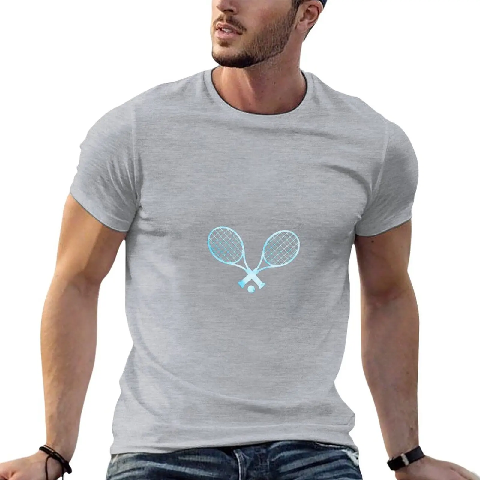 Tennis Racket Light Blue T-shirt tops anime new edition t shirts men