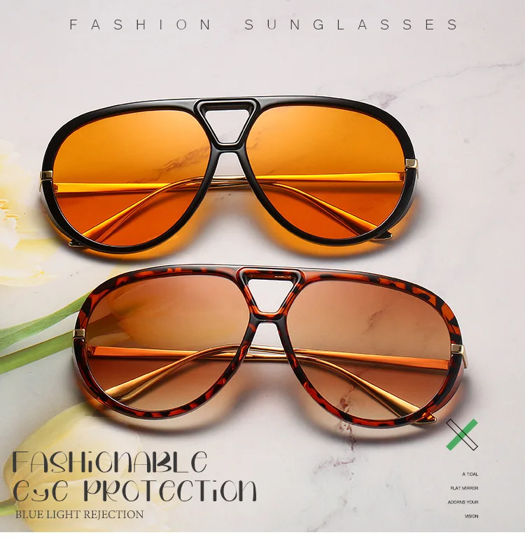 

Oversized Pilot Sunglasses Fashion Vintage Double Bridge Sun Glasses Women Trendy Outdoor Hiking Shades Driving Travel Eyewear