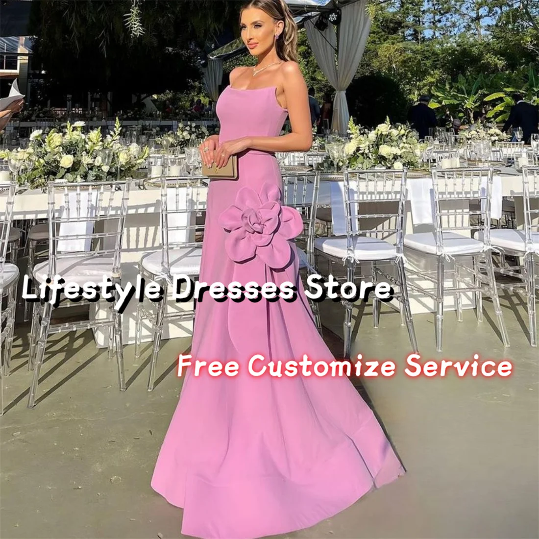 Customized Mermaid Handmade Flower Prom Dress Floor-Length Evening Gown Sleeveless Elegant Women Wedding Party Dress 2024