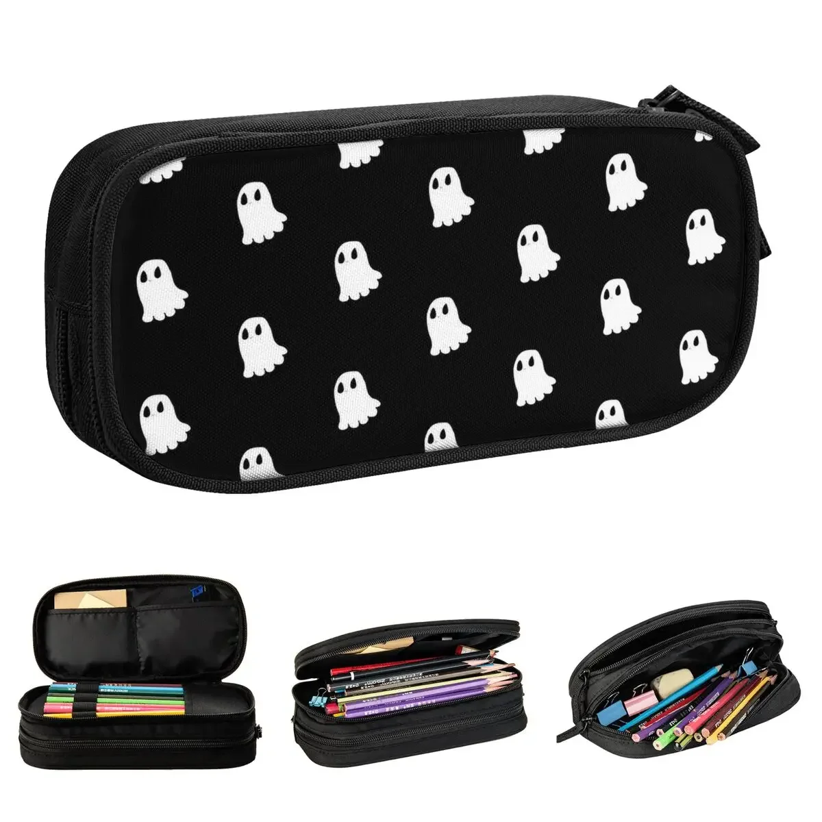 

Fashion Ghost Halloween Cute Pencil Case Kawaii Skeleton Pencil Box Pen for Student Large Bag School Supplies Zipper Accessories